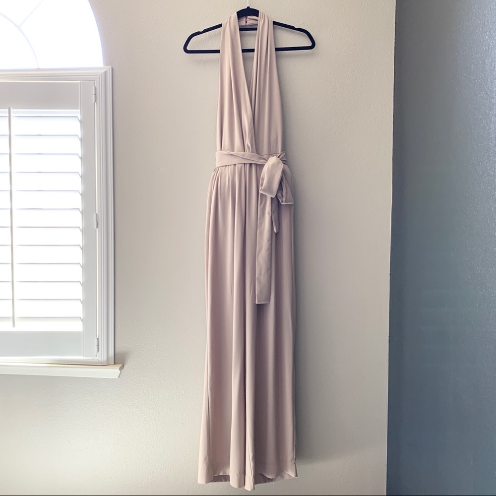 NEW Lush backless halter jumpsuit nude beige MED